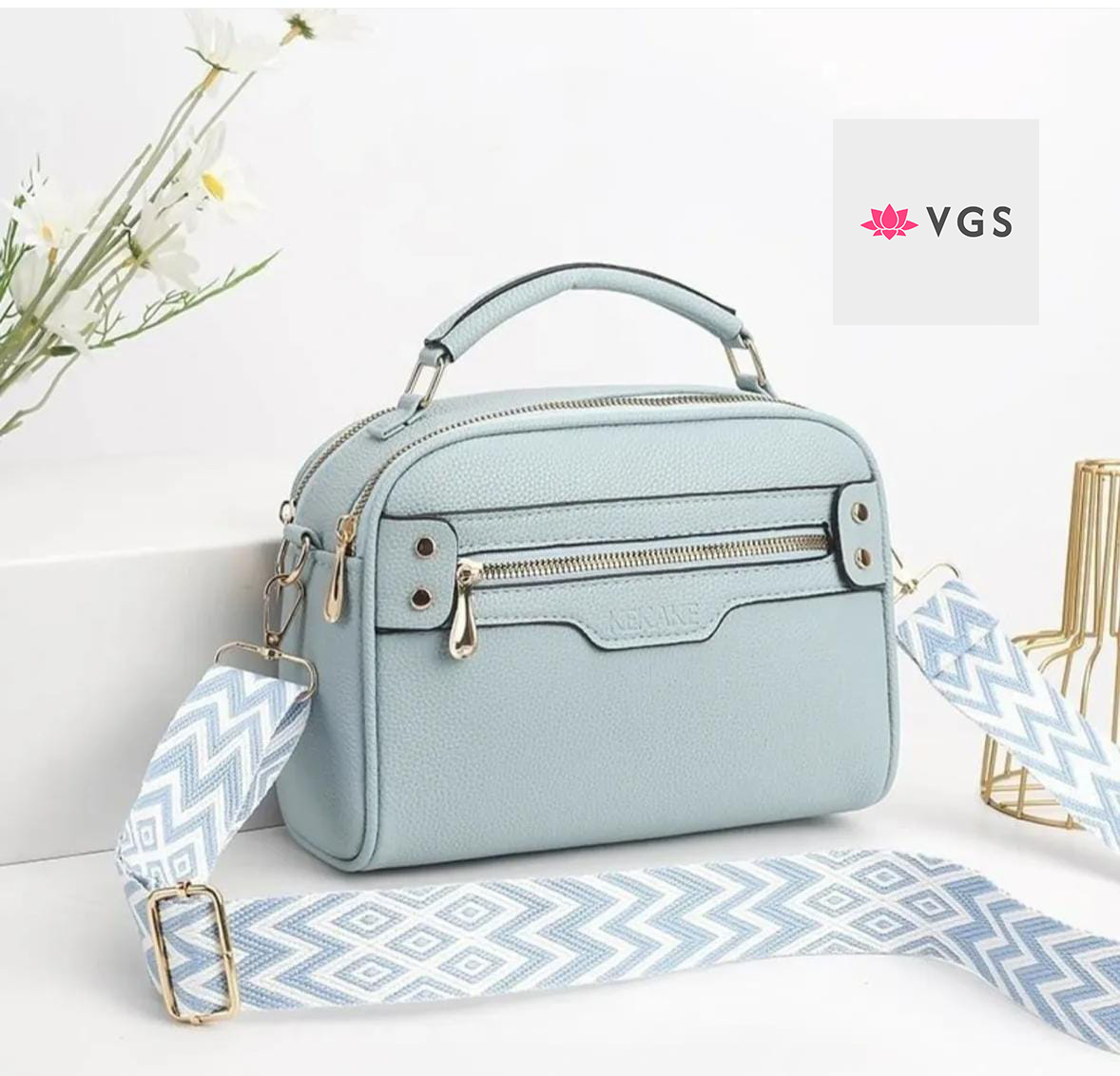 Classic Structured Crossbody Bag with Geometric Strap VGS-0F0F06