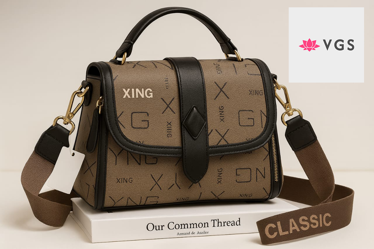 Monogram Print Crossbody Satchel Bag with Top Handle and Adjustable Strap VGS-0H0D10