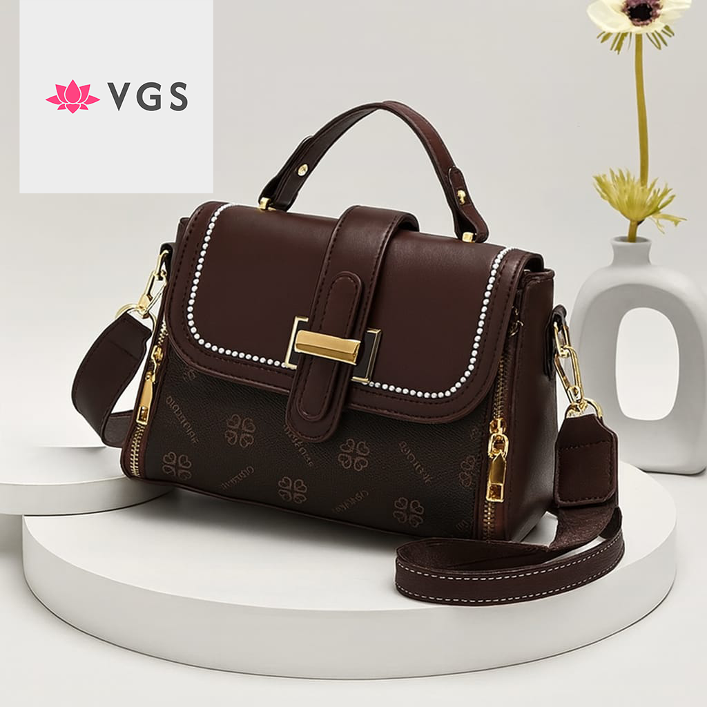 Elegant Satchel Bag with Pearl Stud Detail VGS-0H0D11