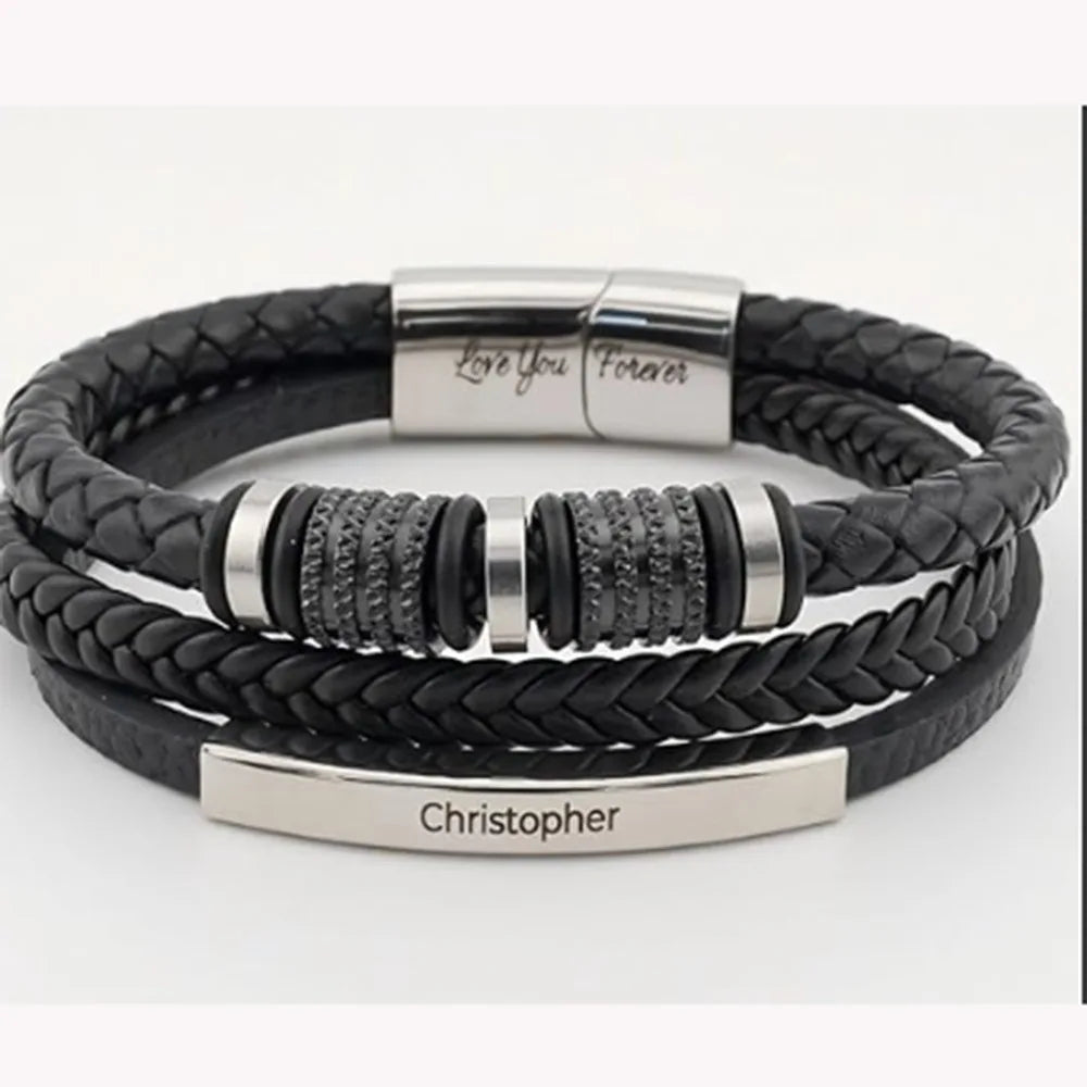 Dad To  Son — Personalized Name Leather Bracelet Gift Set