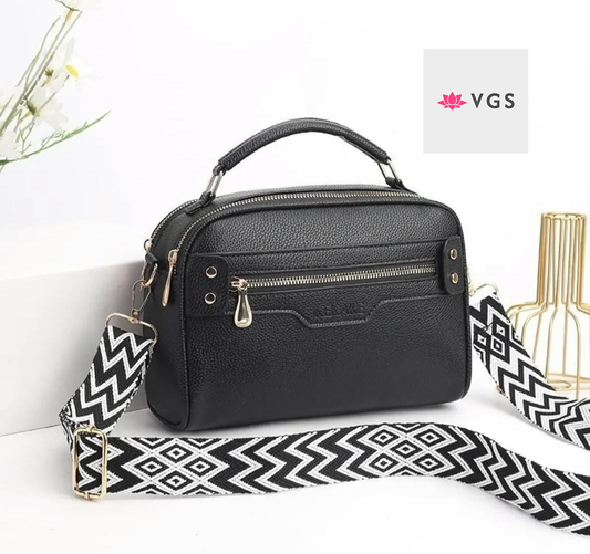 Classic Structured Crossbody Bag with Geometric Strap VGS-0F0F06