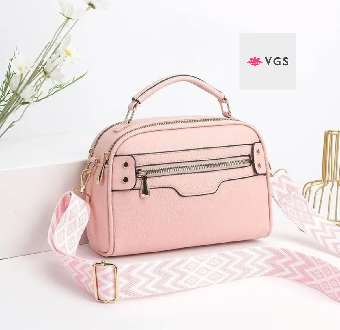 Classic Structured Crossbody Bag with Geometric Strap VGS-0F0F06