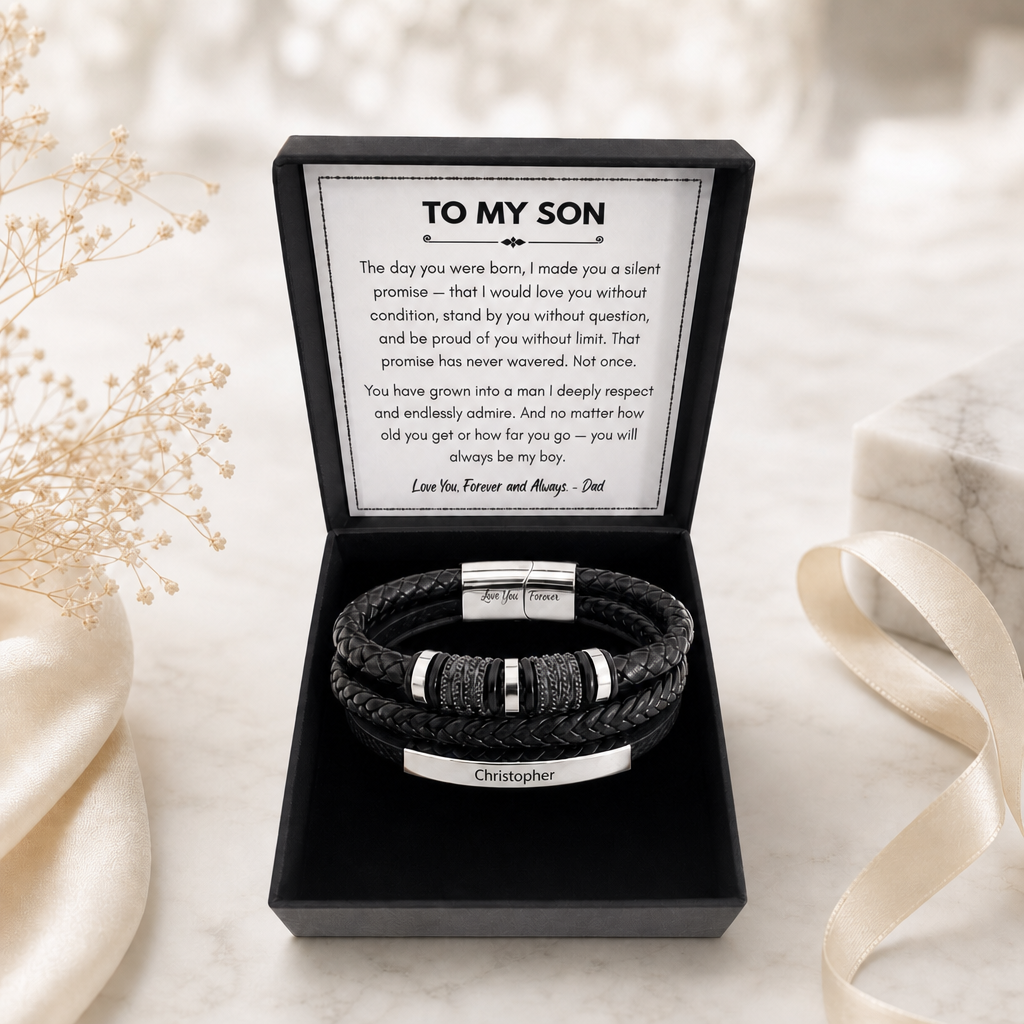 Dad To  Son — Personalized Name Leather Bracelet Gift Set