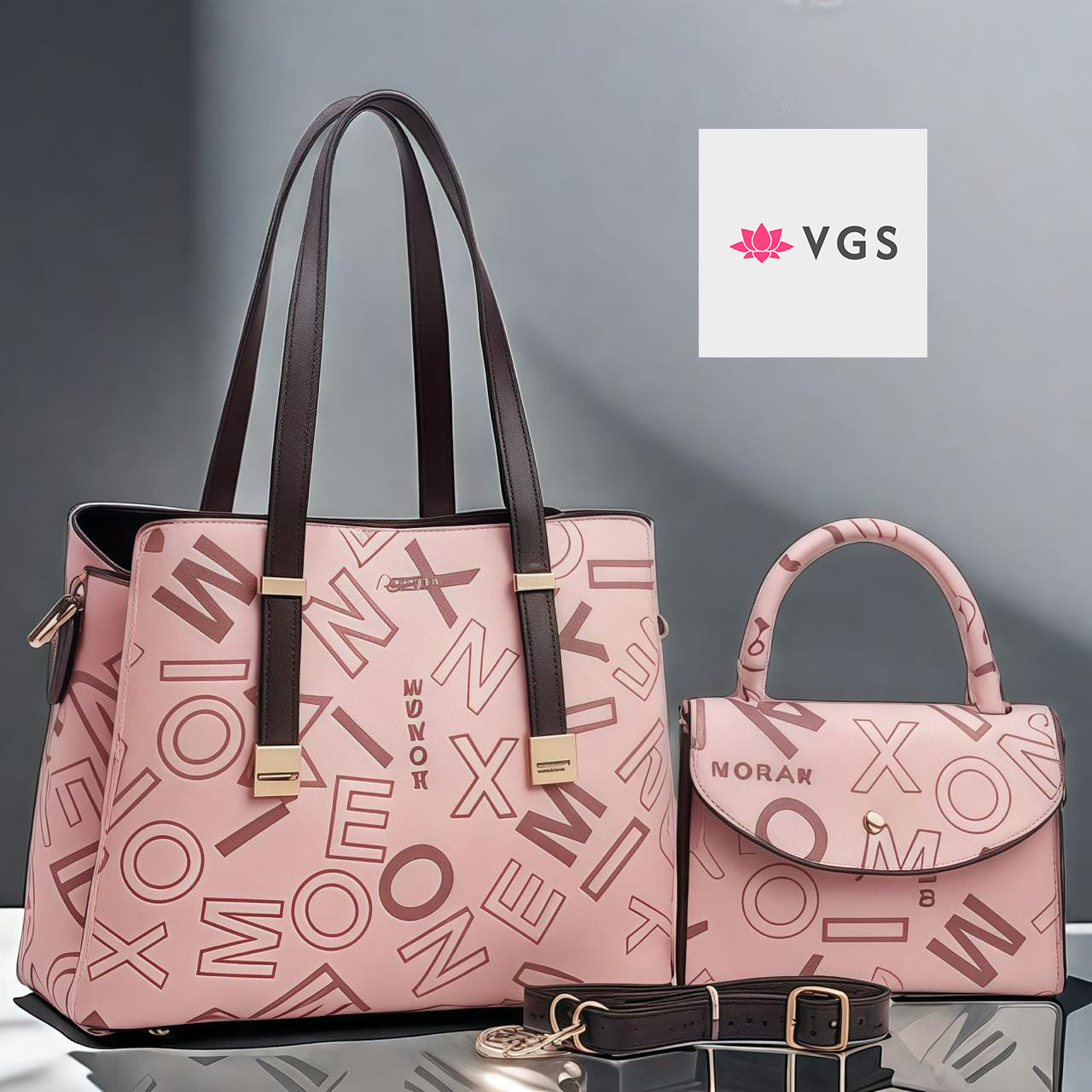 2-Piece Letter Print Tote Bag Set with Matching Crossbody Bag VGS-0H0D03