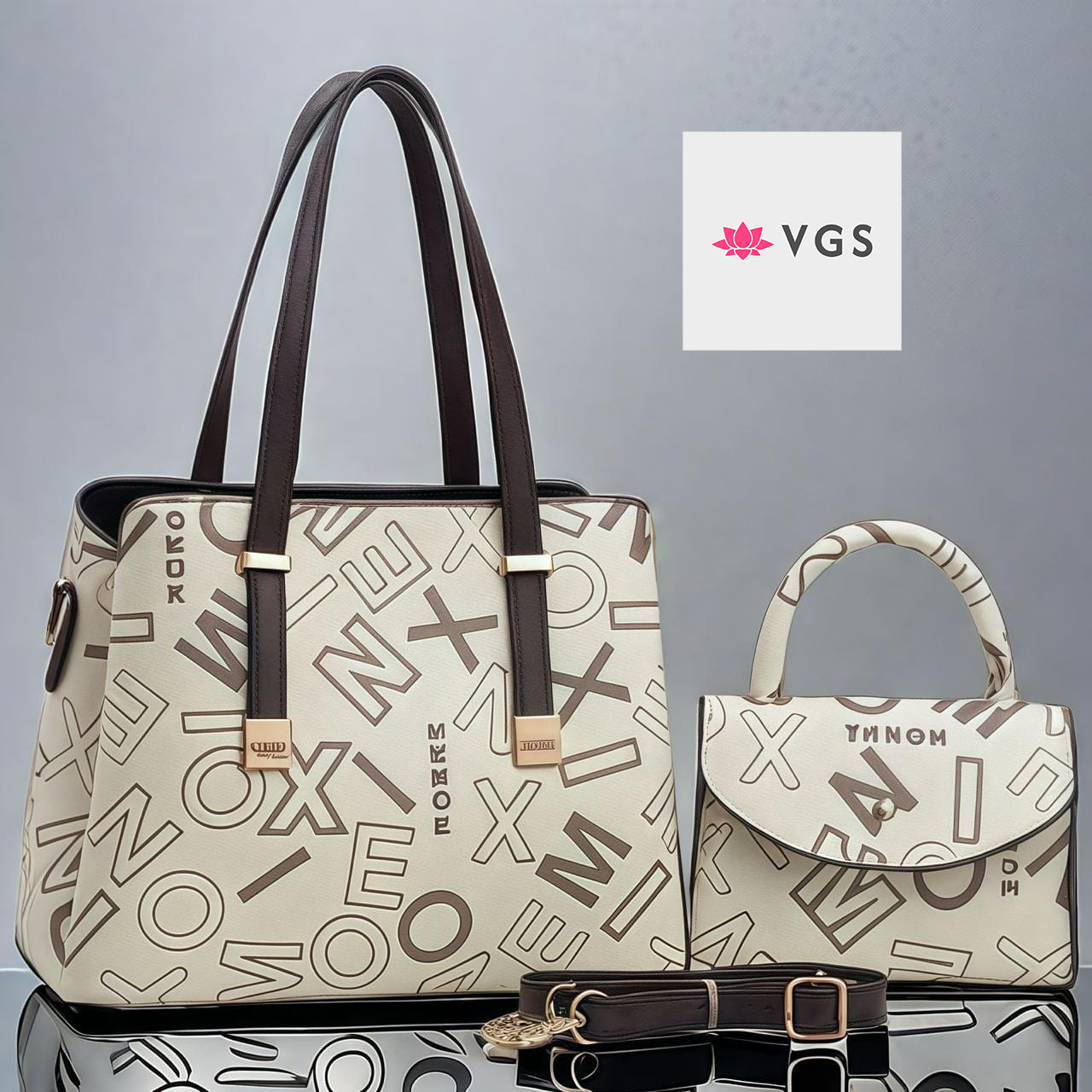 2-Piece Letter Print Tote Bag Set with Matching Crossbody Bag VGS-0H0D03