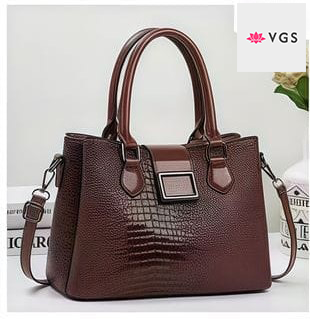 Crocodile Embossed Structured Handbag with Decorative Front Plaque VGS-0H0D04