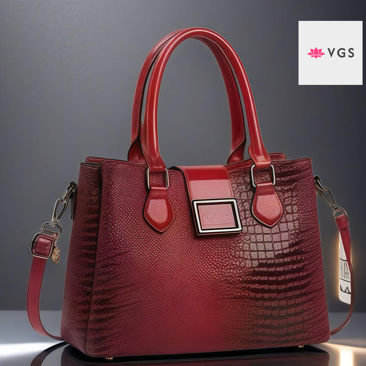 Crocodile Embossed Structured Handbag with Decorative Front Plaque VGS-0H0D04
