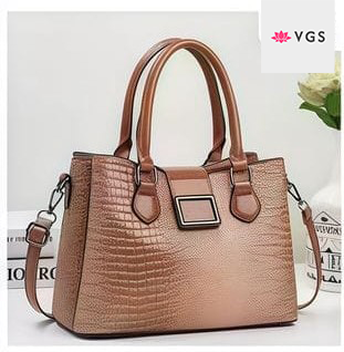 Crocodile Embossed Structured Handbag with Decorative Front Plaque VGS-0H0D04