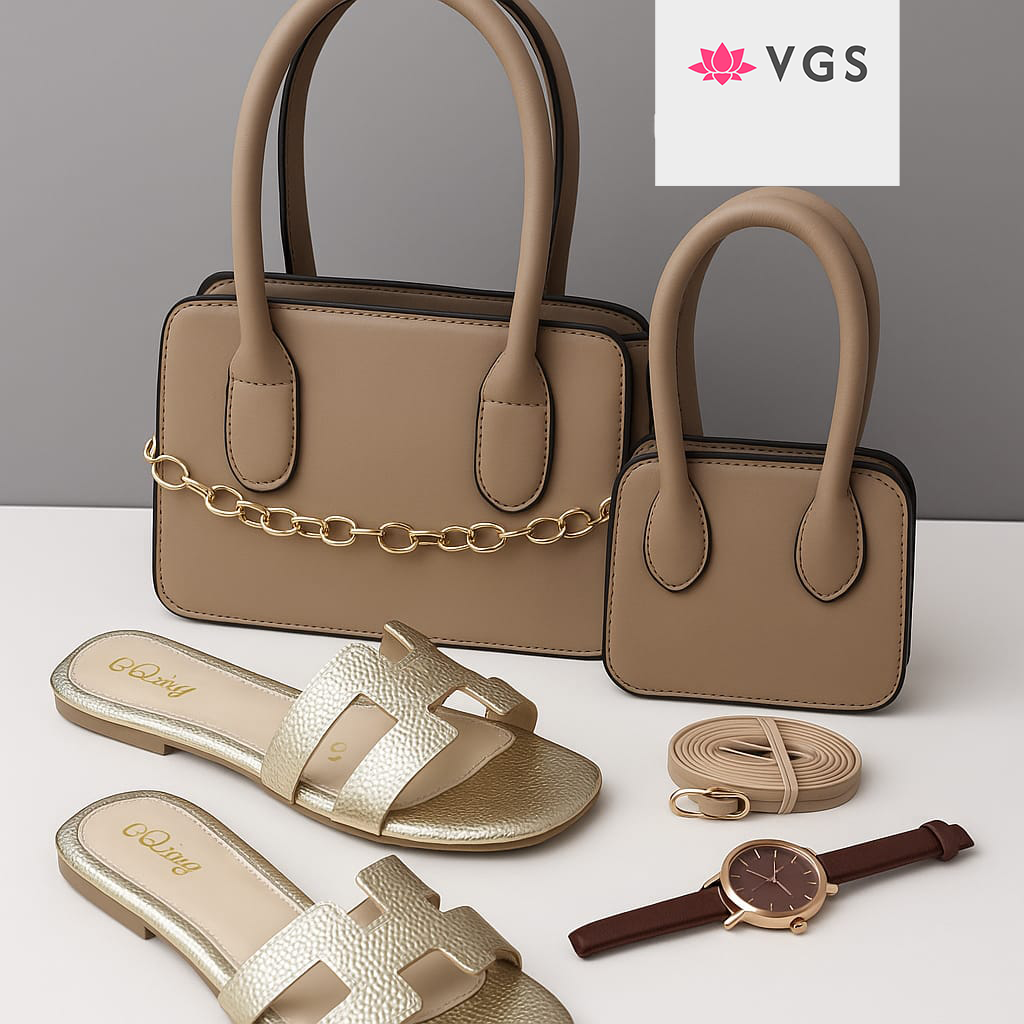 4 Piece Structured Mini Top Handle Bag Set with matching slides and watch VGS-0H0D09