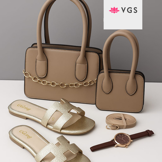 4 Piece Structured Mini Top Handle Bag Set with matching slides and watch VGS-0H0D09