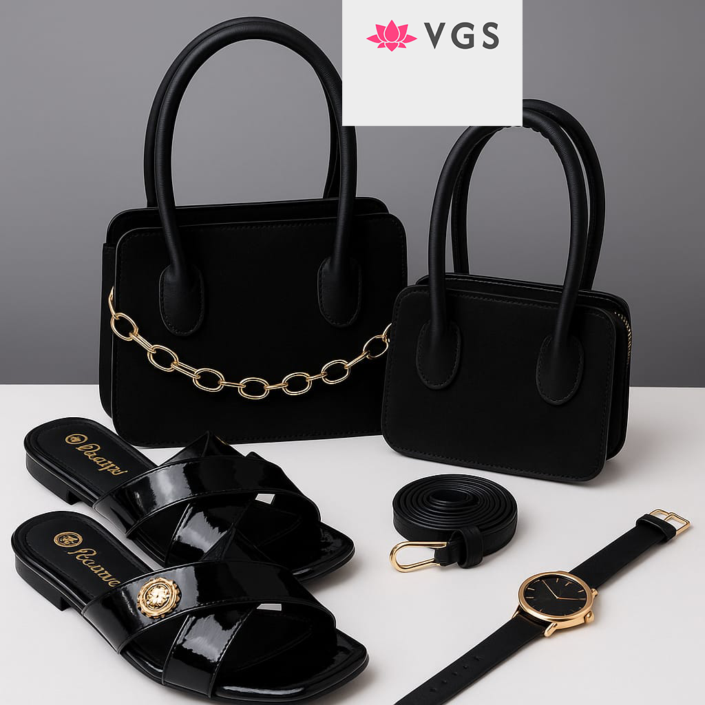 4 Piece Structured Mini Top Handle Bag Set with matching slides and watch VGS-0H0D09