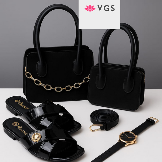 4 Piece Structured Mini Top Handle Bag Set with matching slides and watch VGS-0H0D09