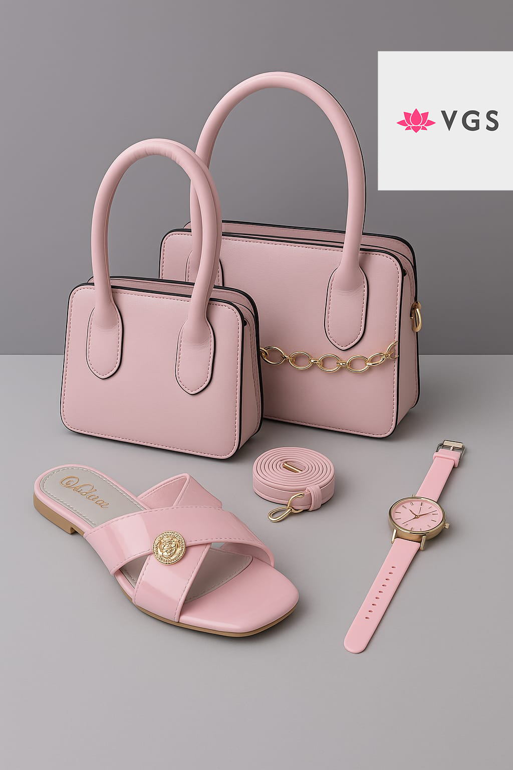 4 Piece Structured Mini Top Handle Bag Set with matching slides and watch VGS-0H0D09
