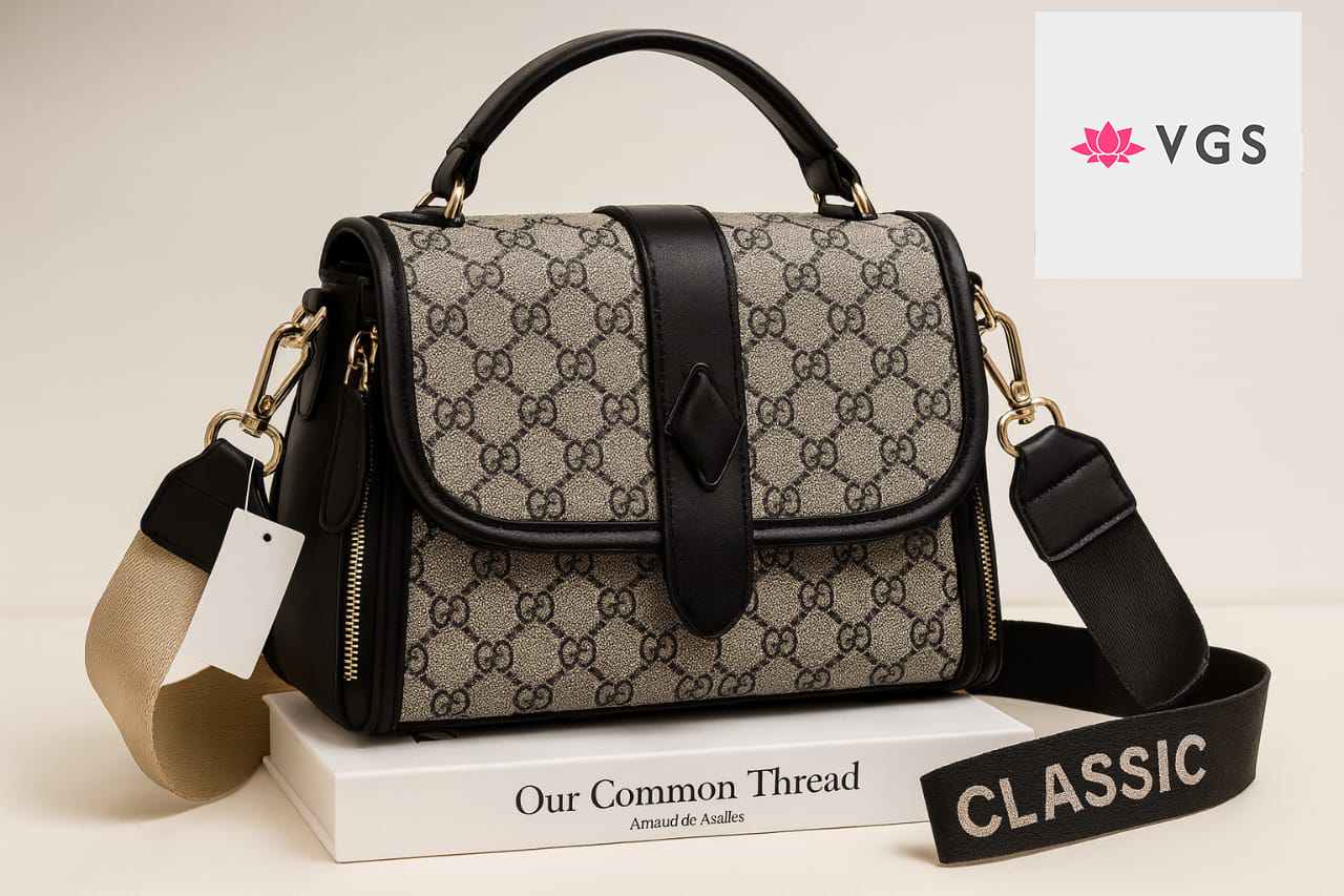 Monogram Print Crossbody Satchel Bag with Top Handle and Adjustable Strap VGS-0H0D10
