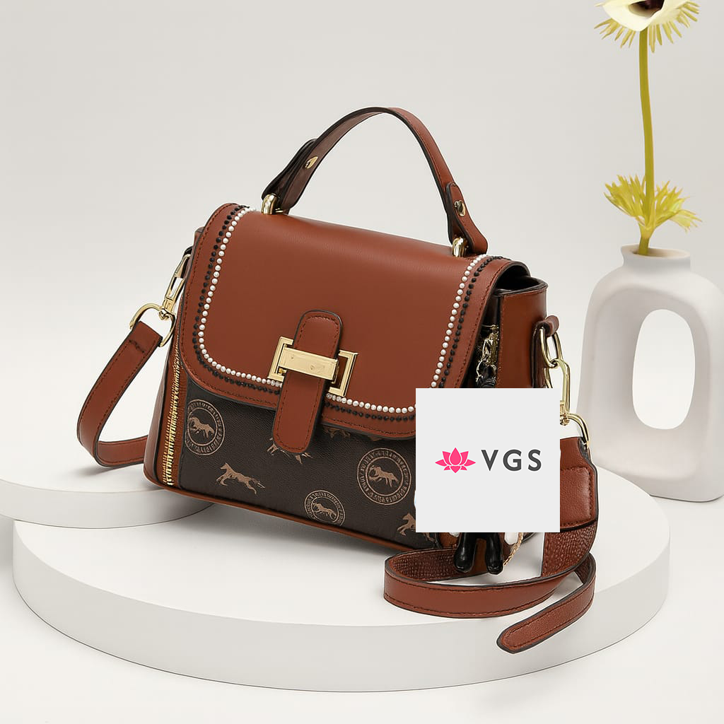 Elegant Satchel Bag with Pearl Stud Detail VGS-0H0D11