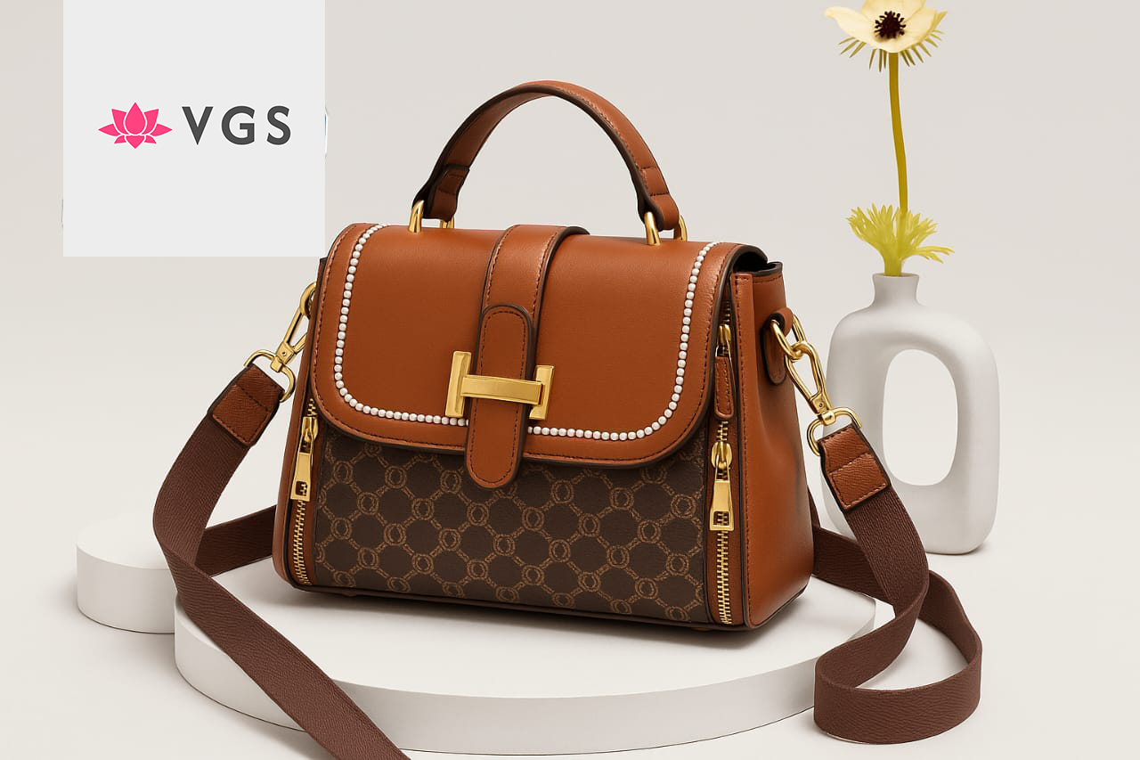 Elegant Satchel Bag with Pearl Stud Detail VGS-0H0D11