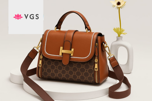 Elegant Satchel Bag with Pearl Stud Detail VGS-0H0D11