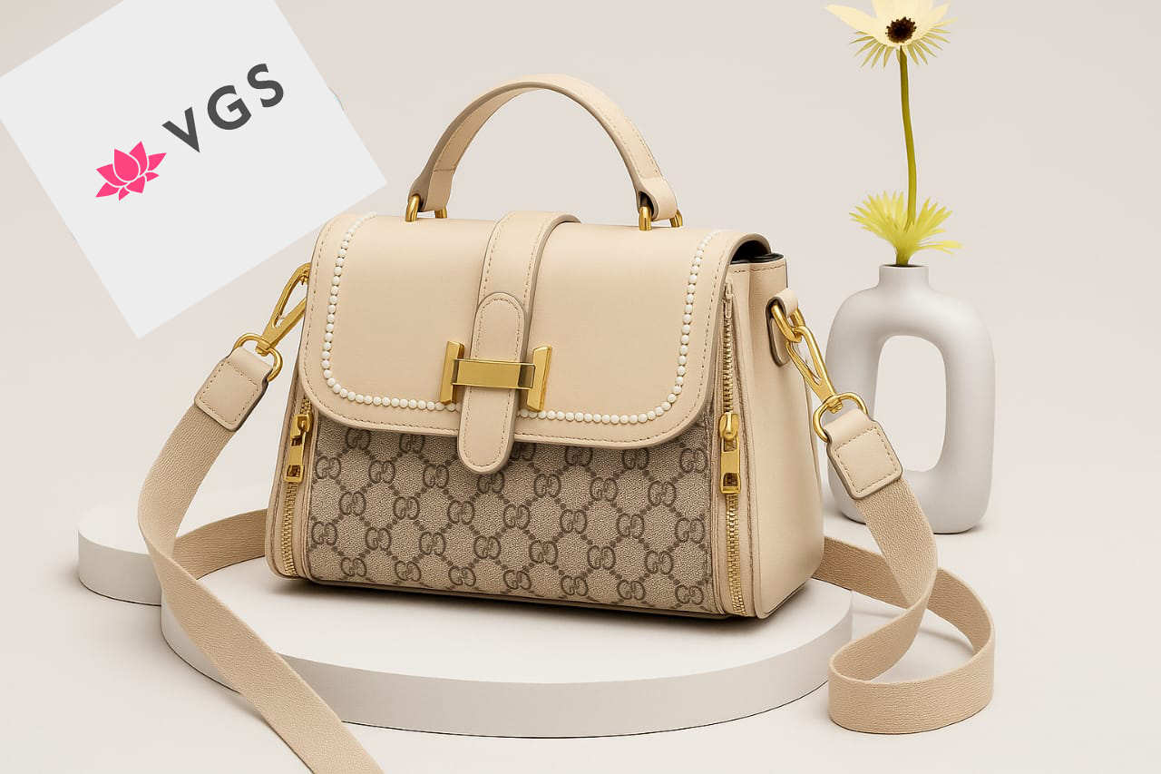 Elegant Satchel Bag with Pearl Stud Detail VGS-0H0D11