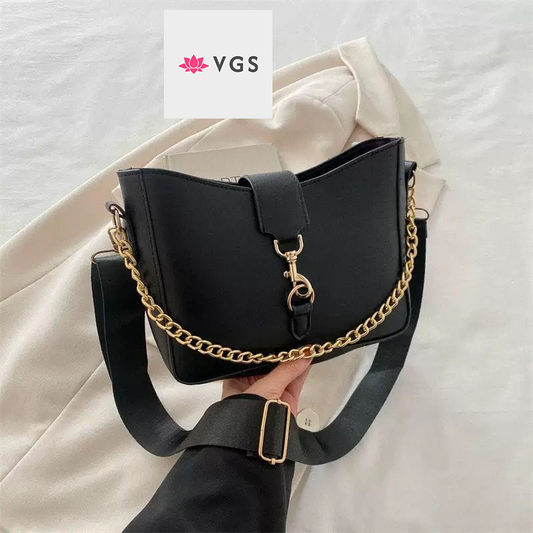 Classic Bucket Bag with Chain Handle and Wide Crossbody Strap VGS-0H0D18