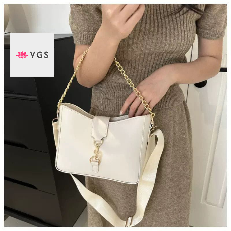 Classic Bucket Bag with Chain Handle and Wide Crossbody Strap VGS-0H0D18