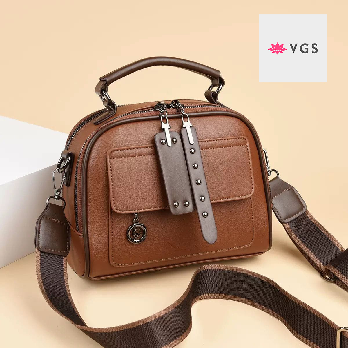 Structured Doctor Bag with Studded Leather Strap and Top Handle VGS-0H0D19