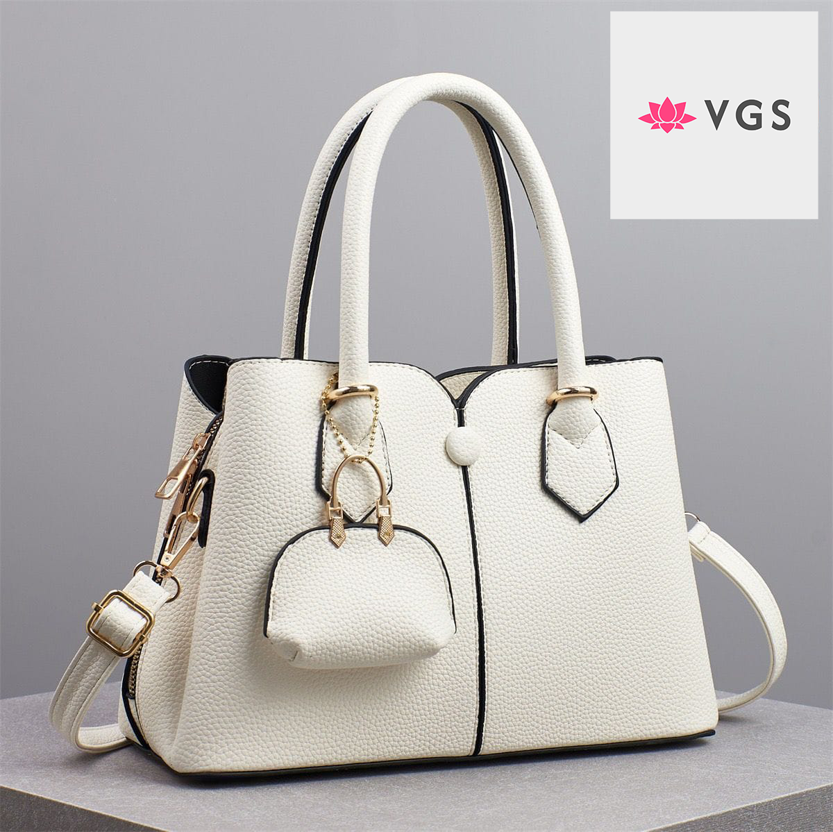 Elegant Structured Tote Bag with Mini Purse Charm VGS-0H0D20