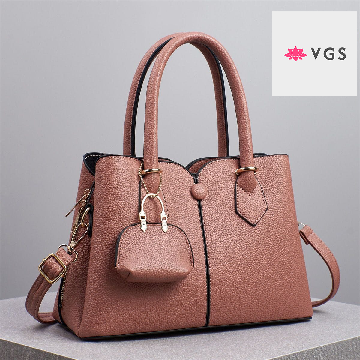 Elegant Structured Tote Bag with Mini Purse Charm VGS-0H0D20