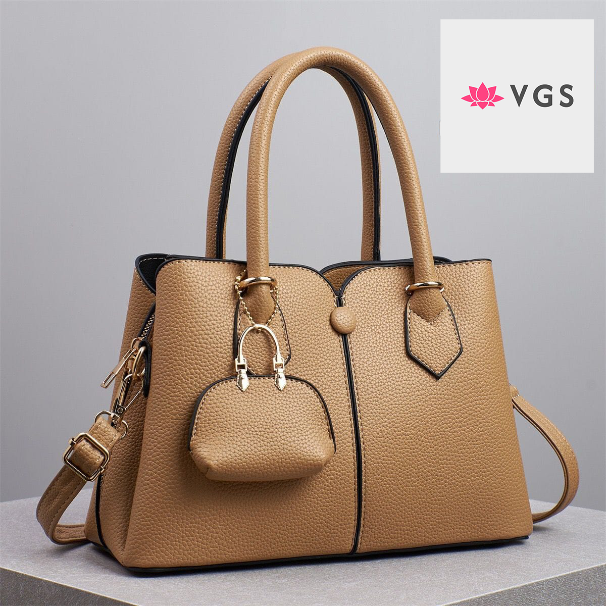Elegant Structured Tote Bag with Mini Purse Charm VGS-0H0D20