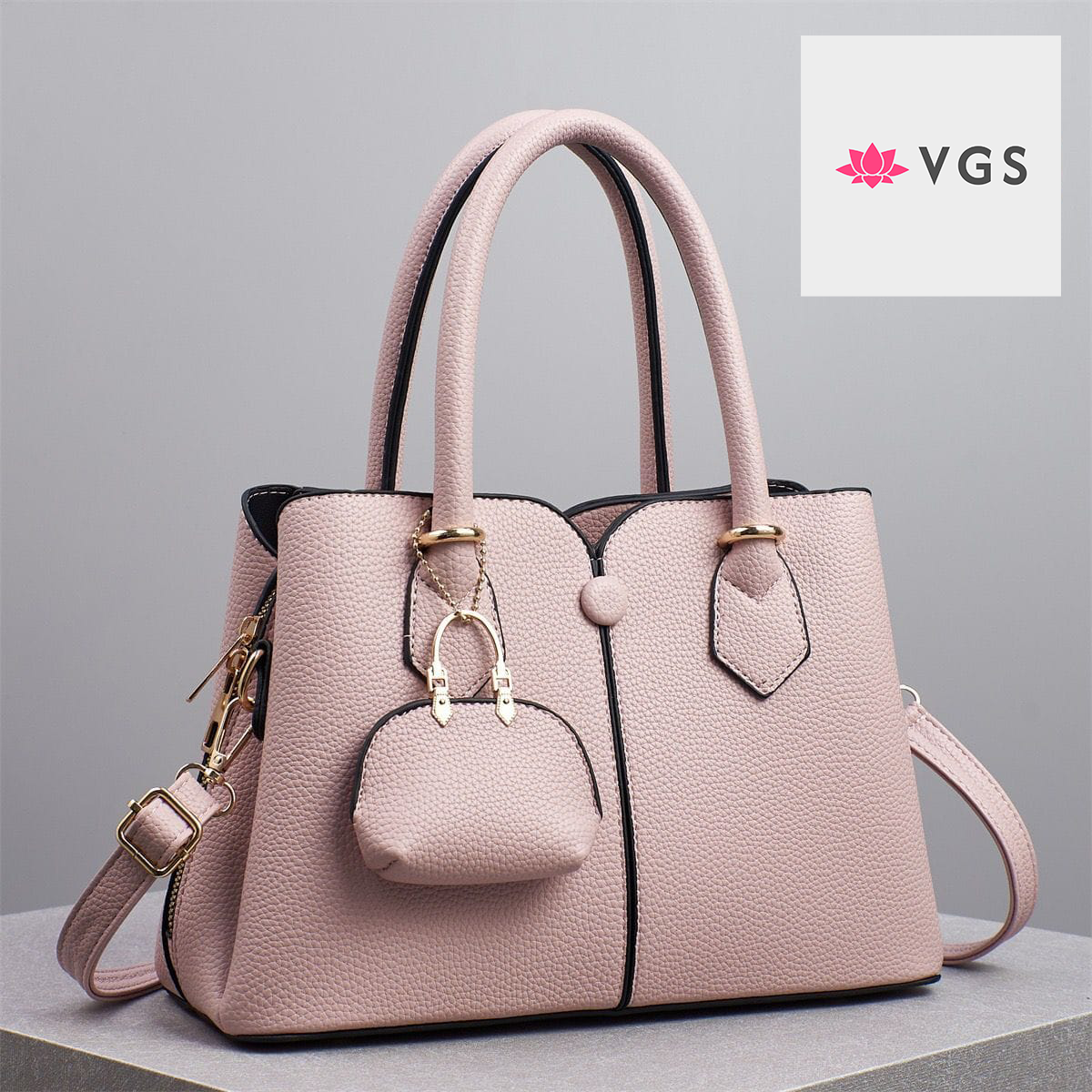 Elegant Structured Tote Bag with Mini Purse Charm VGS-0H0D20
