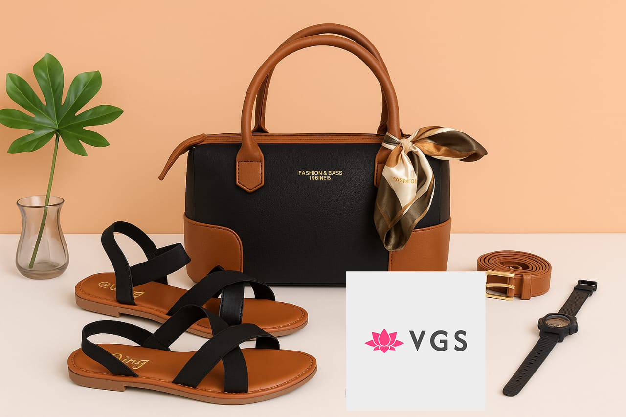 Two-Tone Handbag & Strappy Sandals Complete Matching Set with Accessories