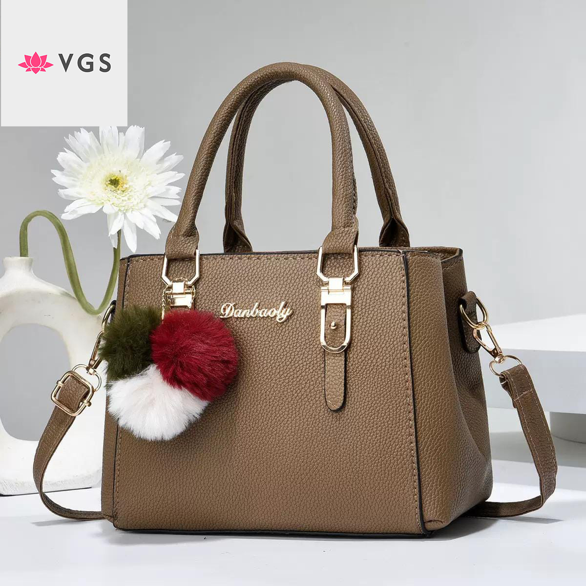 Tote Handbag with Pom Pom Charm VGS-0M0F01